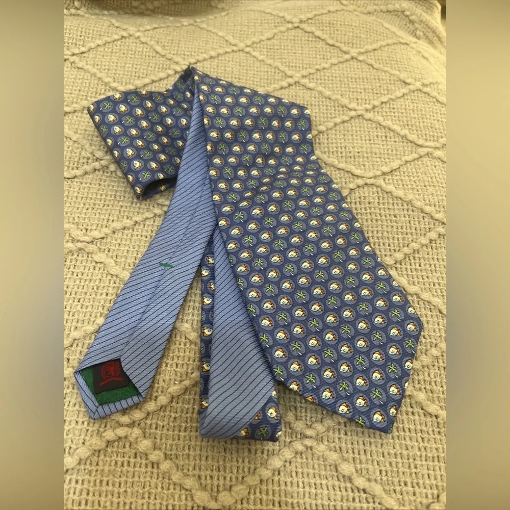Vintage Tommy Hilfiger Blue Palm‎ Tree Fish Print 100% Silk Men’s Neck Tie Good